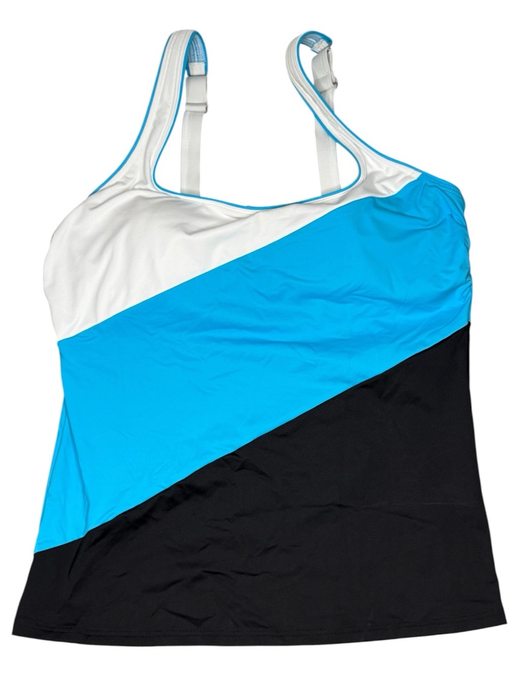Lands End Square Neck Underwire Tankini Blue Black White Adjustable Straps Sz 10 - Picture 3 of 11